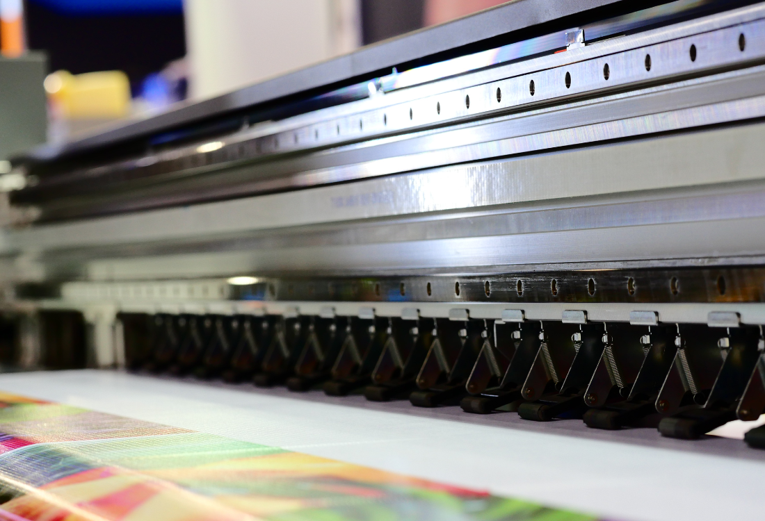 A close up image of a digital label printing machine. 
