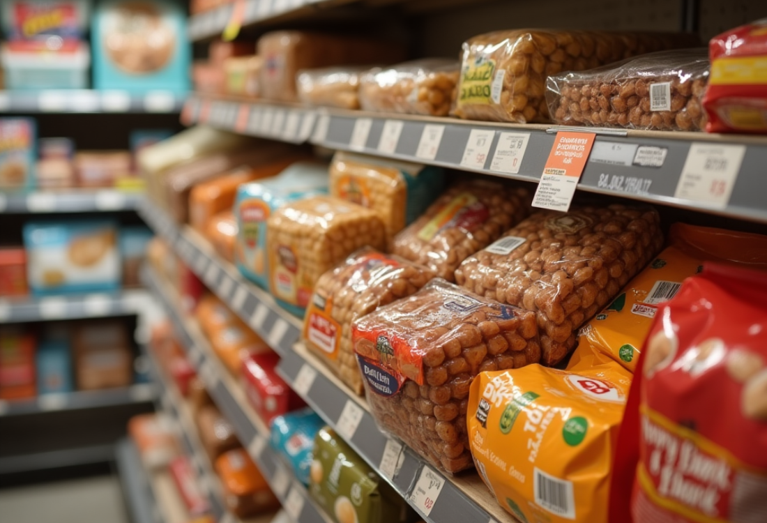 Flexible packaging in a supermarket.